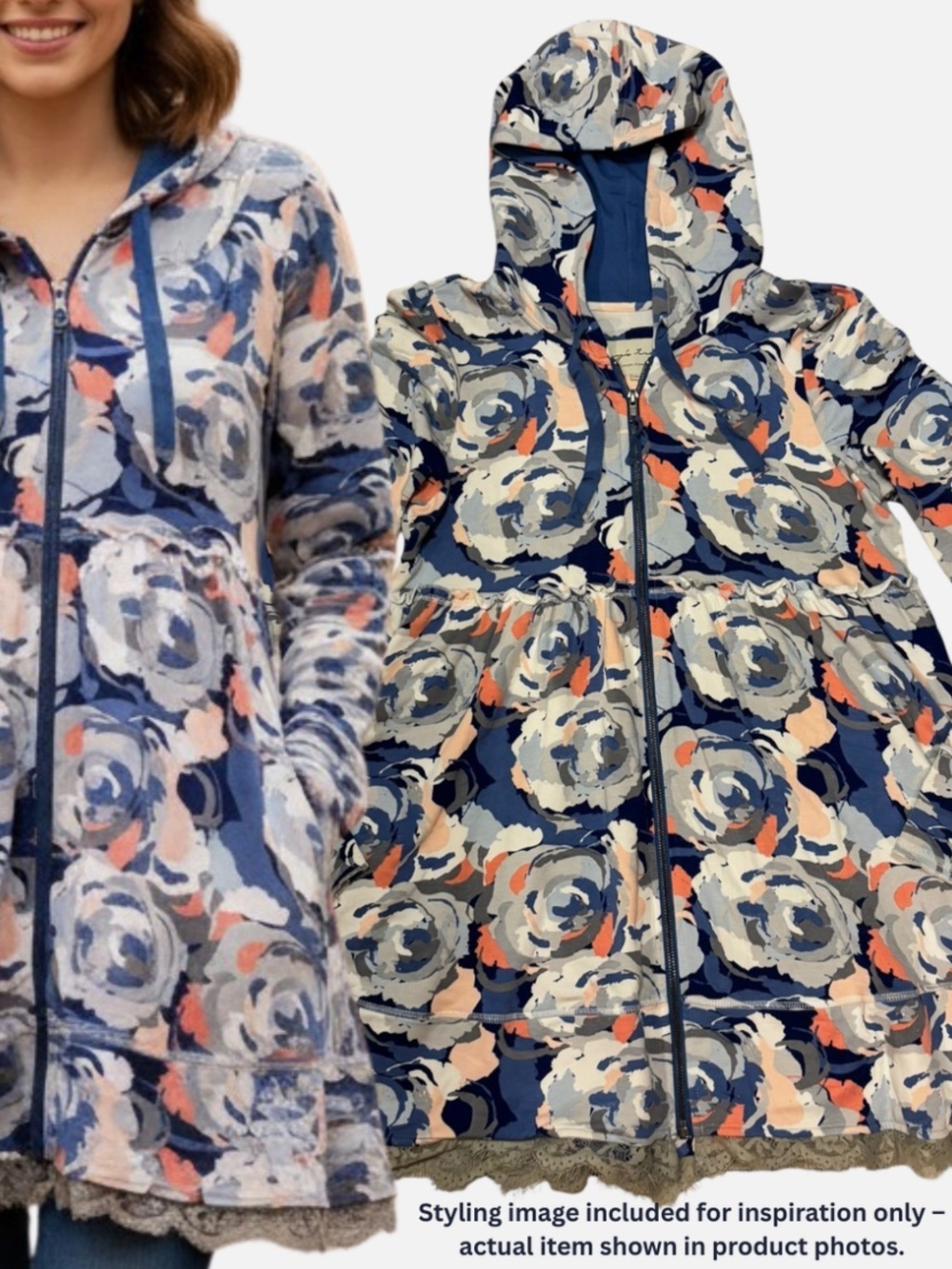 Evy’s Tree Sophie Floral Baby Doll Zip-up Hoodie Peplum Jacket Micro Mini Lg